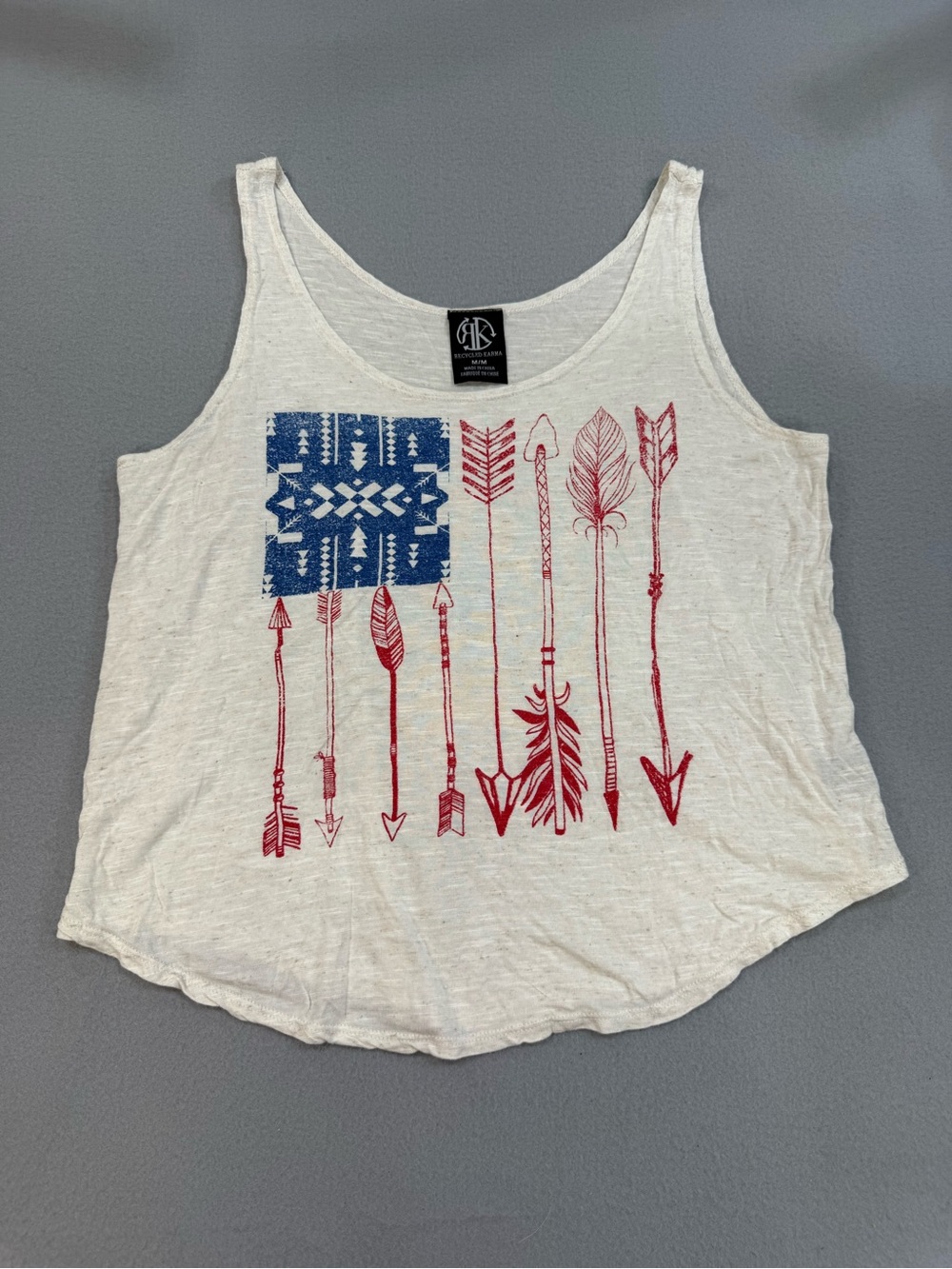 Recycled Karma Cream Patriotic Boho Tank with Red Arrows M
